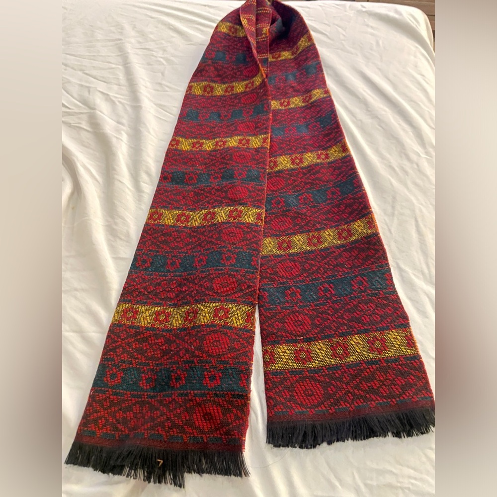 Forecaster of Boston Floral Fringed Scarf Red Black Gold Acrylic Japan Vintage